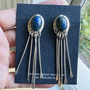Native American‎ LGM Stud Dangle Earrings 2.5" Azurite Gems Dangle Sterling 9.9g